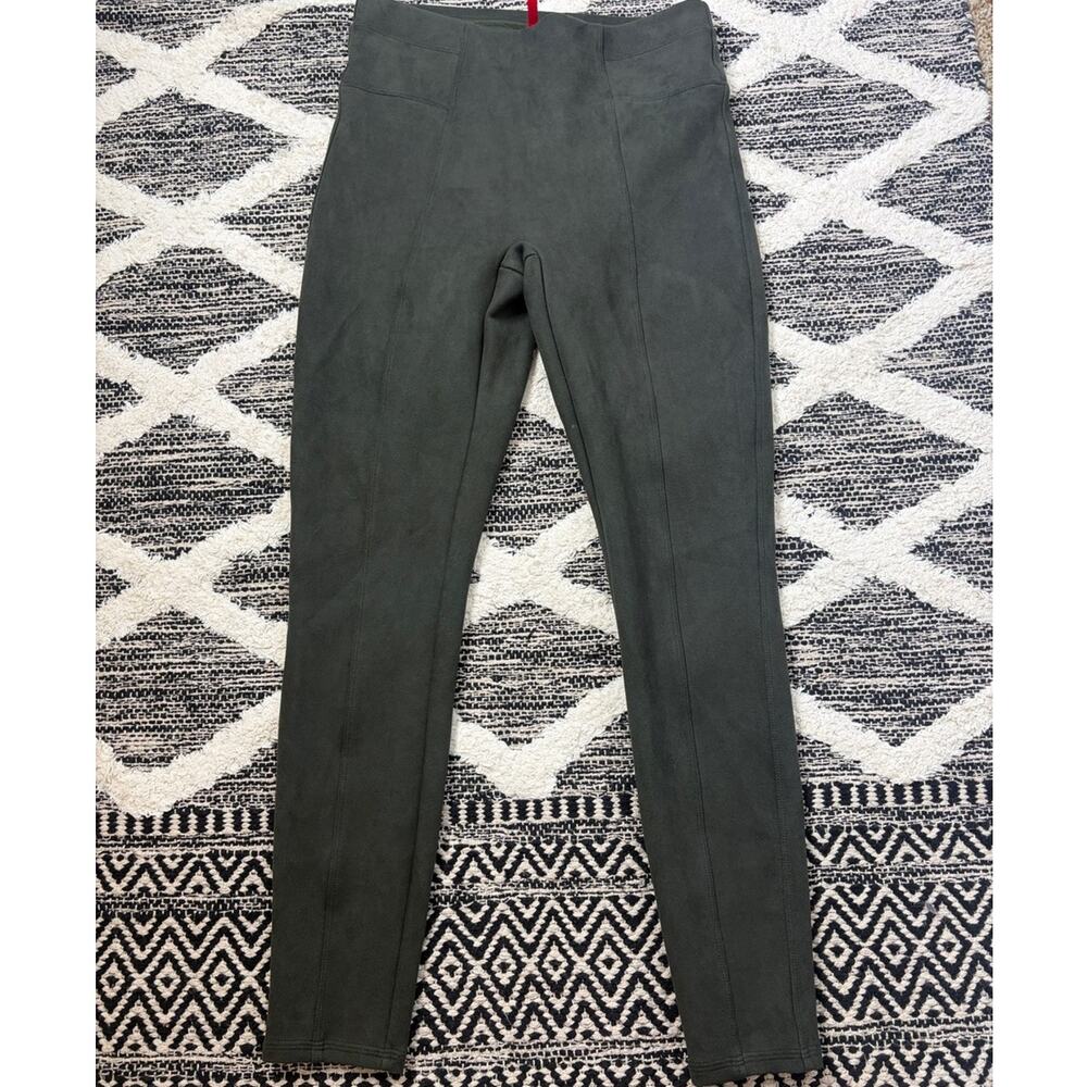 Nwot Spanx Olive Green Suede Stretch Ponte Leggings size medium - Picture 2 of 7